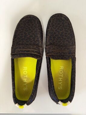 Rothy's Brown Leopard Knit Driver Loafer Sz 8